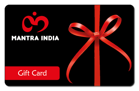 mantra india logo on a dark grey background with an orange ribbon bow